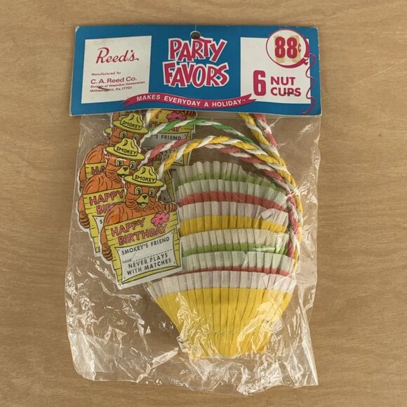 SMOKEY THE BEAR 6 BIRTHDAY PARTY NUT CUPS NEW NOS 1960s VTG REED'S #S4 - Picture 2 of 3